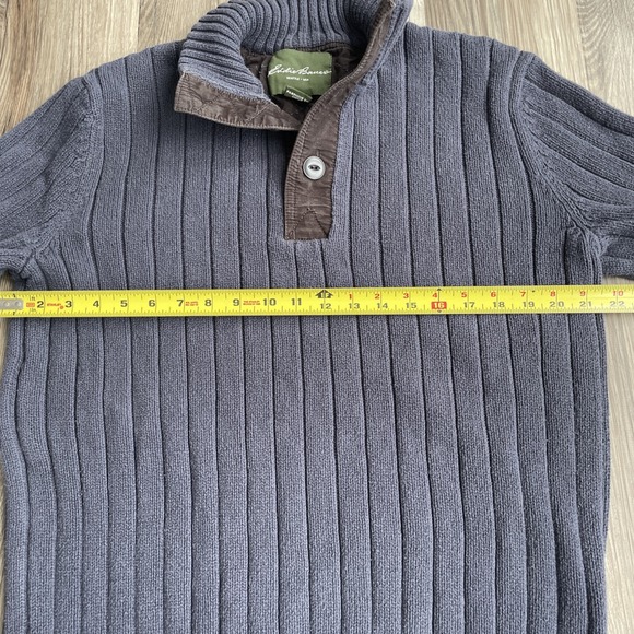 Vintage Eddie Bauer Fatigue Sweater 1/4 Button Ribbed Cotton Gray Blue Men's LT - Picture 8 of 8